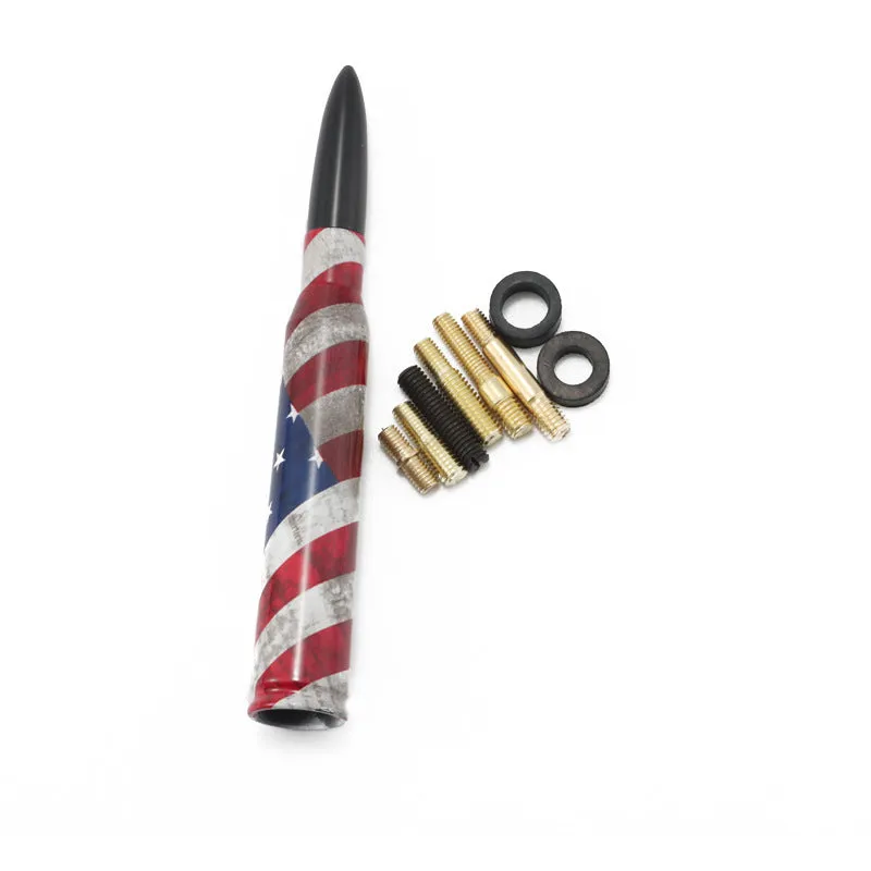 14cm bullet car antenna in camouflage green, American flag, and black colour options