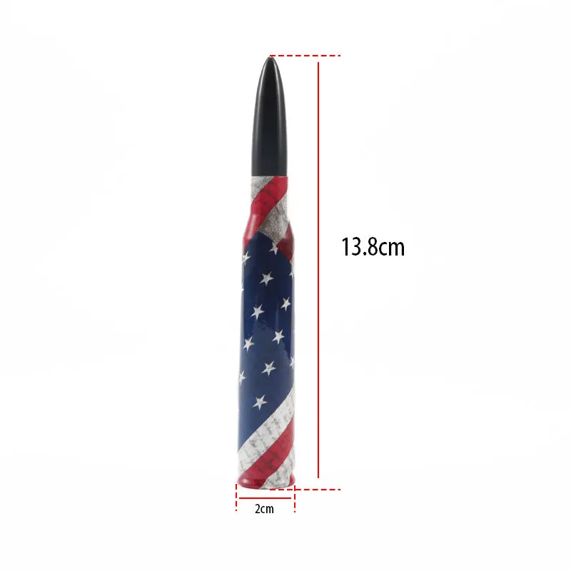 14cm bullet car antenna in camouflage green, American flag, and black colour options