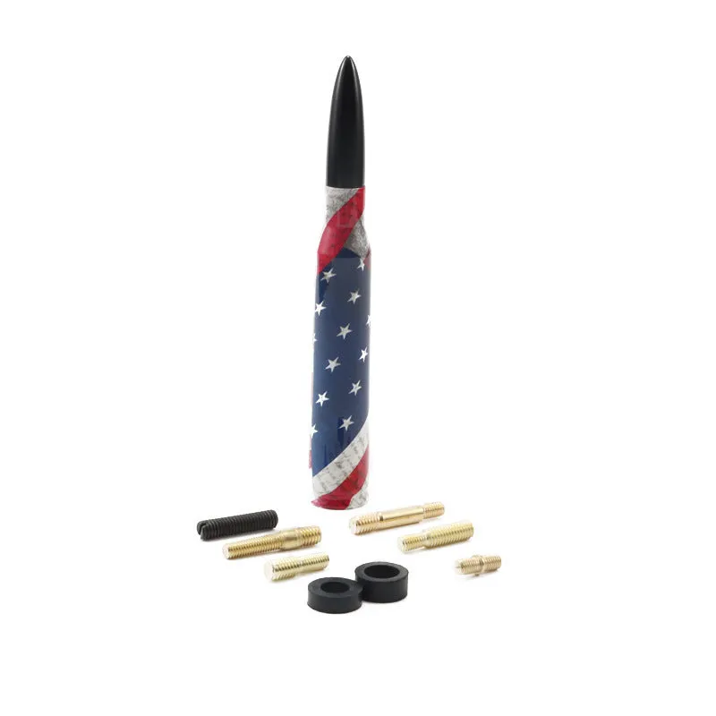 14cm bullet car antenna in camouflage green, American flag, and black colour options