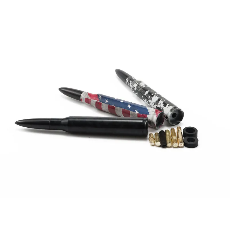 14cm bullet car antenna in camouflage green, American flag, and black colour options