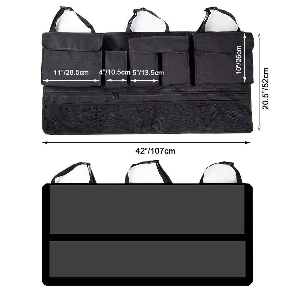 Waterproof Oxford cloth car boot hanging storage organiser with handle in black colour options