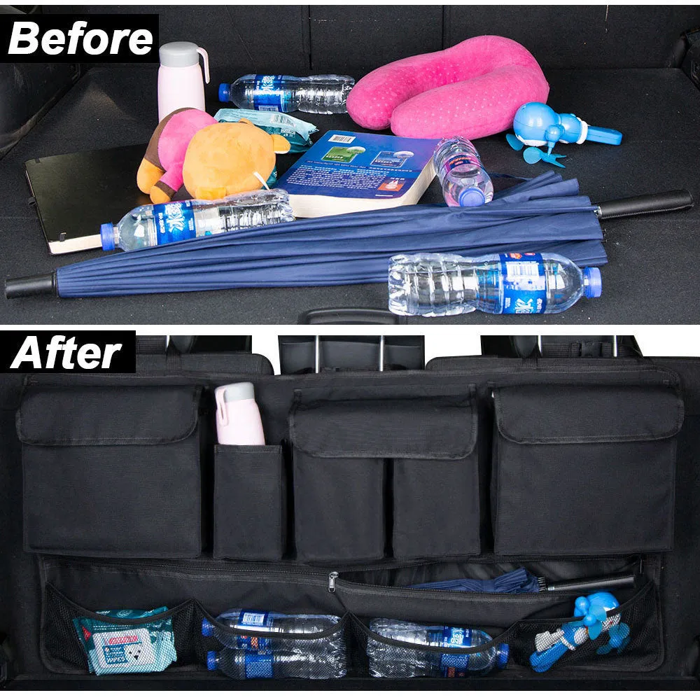 Waterproof Oxford cloth car boot hanging storage organiser with handle in black colour options