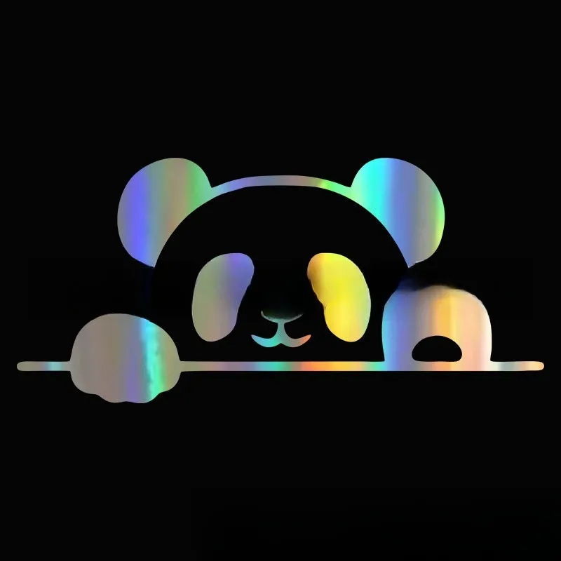 Peeking panda design vinyl car sticker decal on a vehicle door.