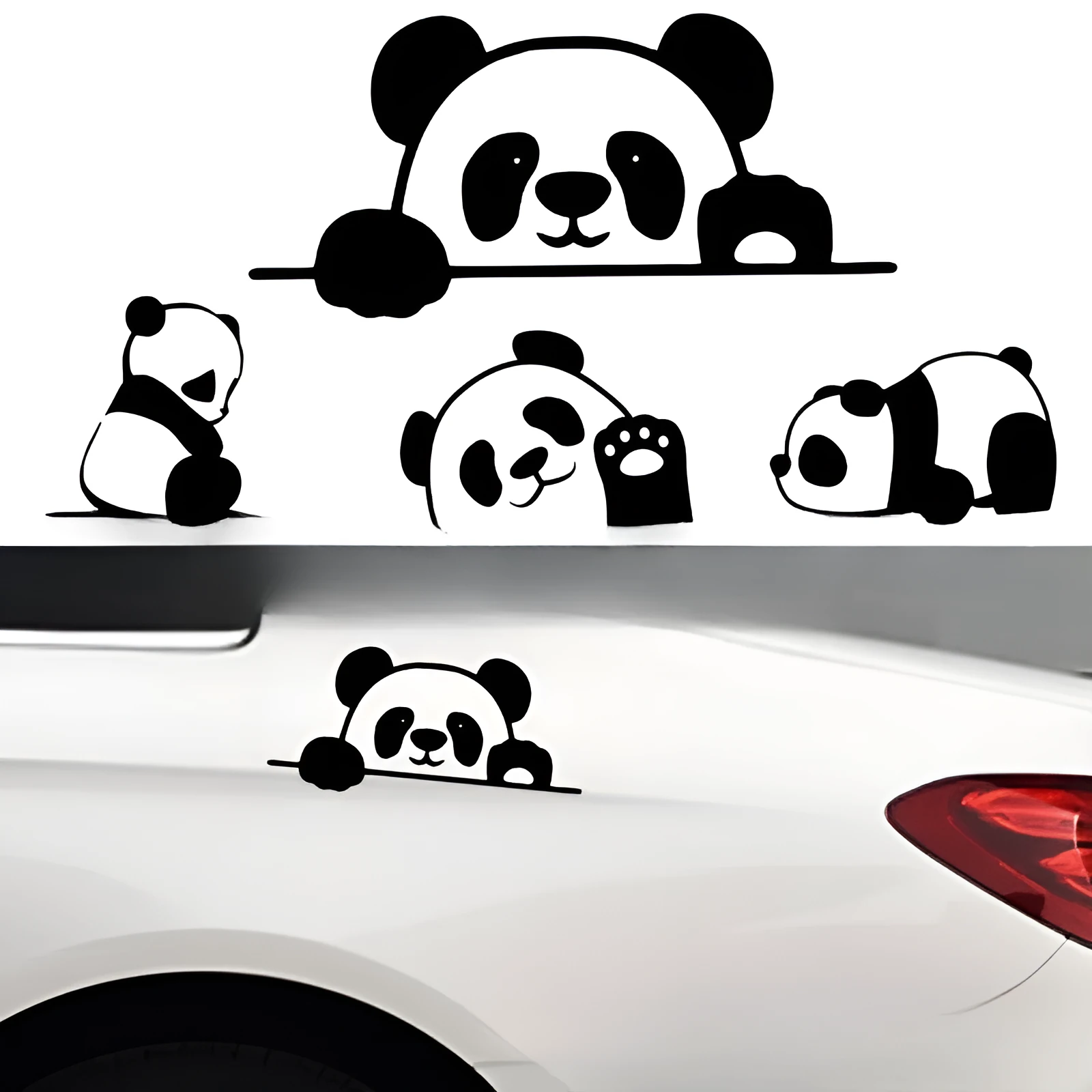 Peeking panda design vinyl car sticker decal on a vehicle door.