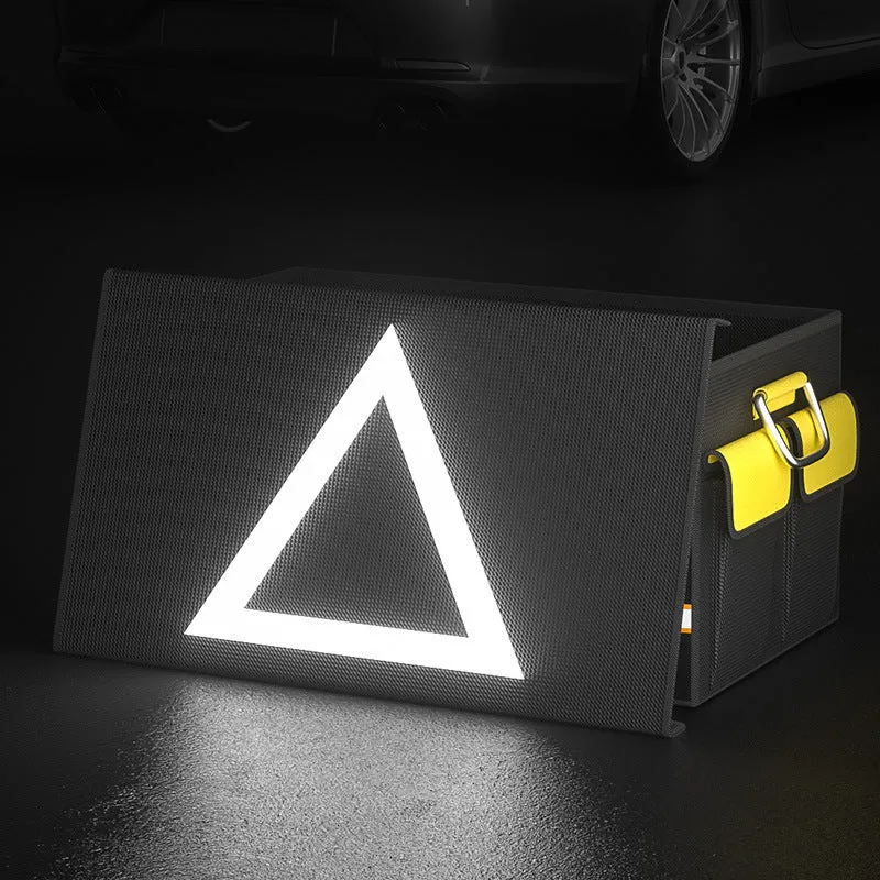 Black and yellow foldable fabric car boot storage organiser bag with a handle.
