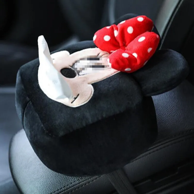 Hanging plush cartoon tissue box with elastic strap for car armrest or office chair mounting