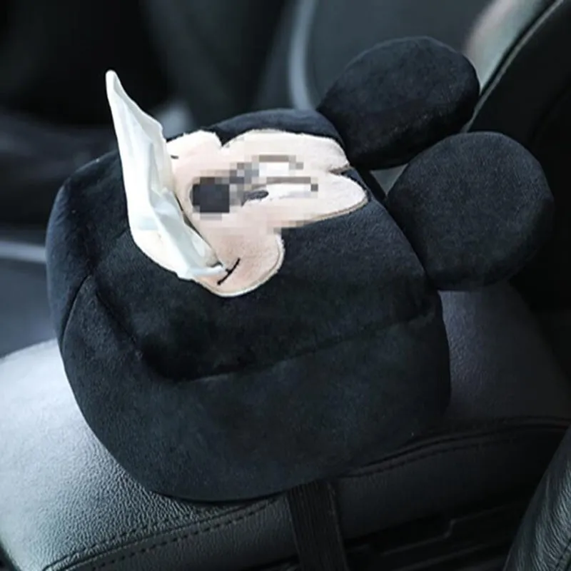 Hanging plush cartoon tissue box with elastic strap for car armrest or office chair mounting