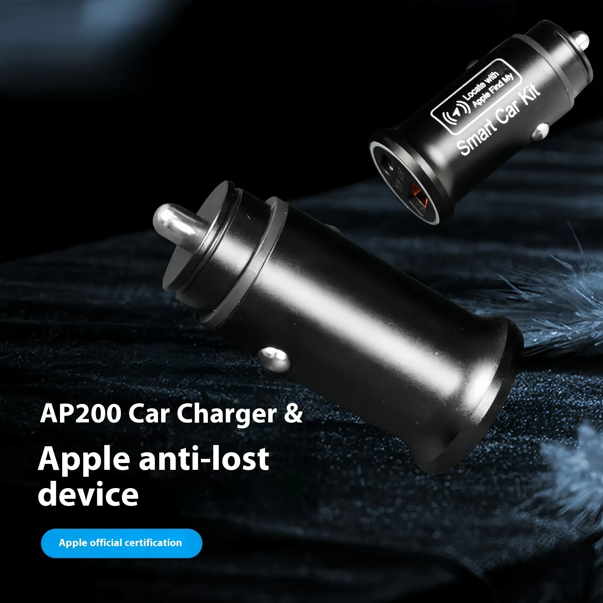 Black car GPS locator device plugged into a vehicle's 12V power socket for tracking.