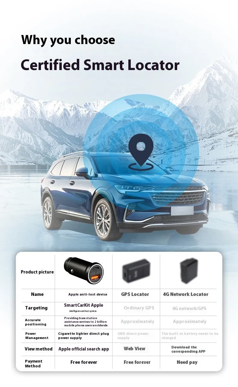 Black car GPS locator device plugged into a vehicle's 12V power socket for tracking.