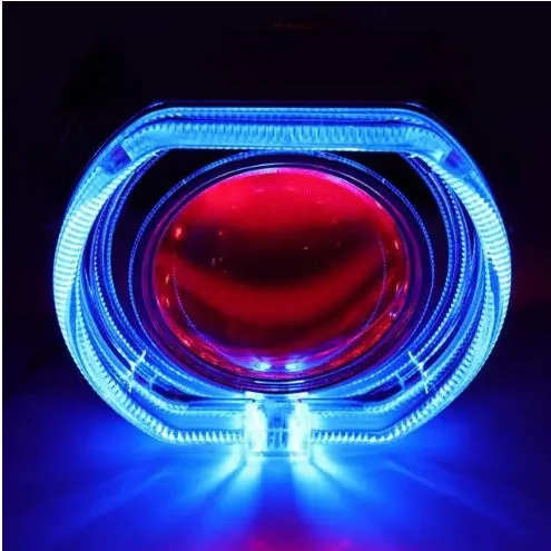 Angel eye LED halo light ring with integrated polymer plastic cover, shown in blue light, for vehicle headlight upgrade.