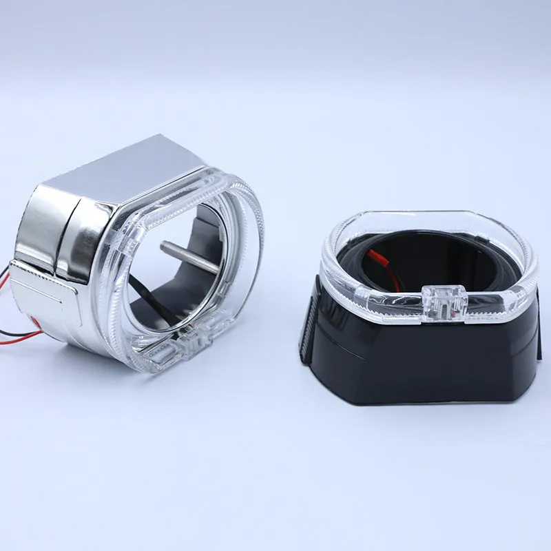 Angel eye LED halo light ring with integrated polymer plastic cover, shown in blue light, for vehicle headlight upgrade.