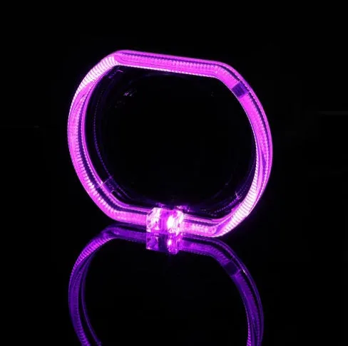 Angel eye LED halo light ring with integrated polymer plastic cover, shown in blue light, for vehicle headlight upgrade.
