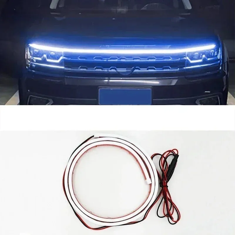 Automotive daytime running lights with silicone housing and scanning functionality in three length options