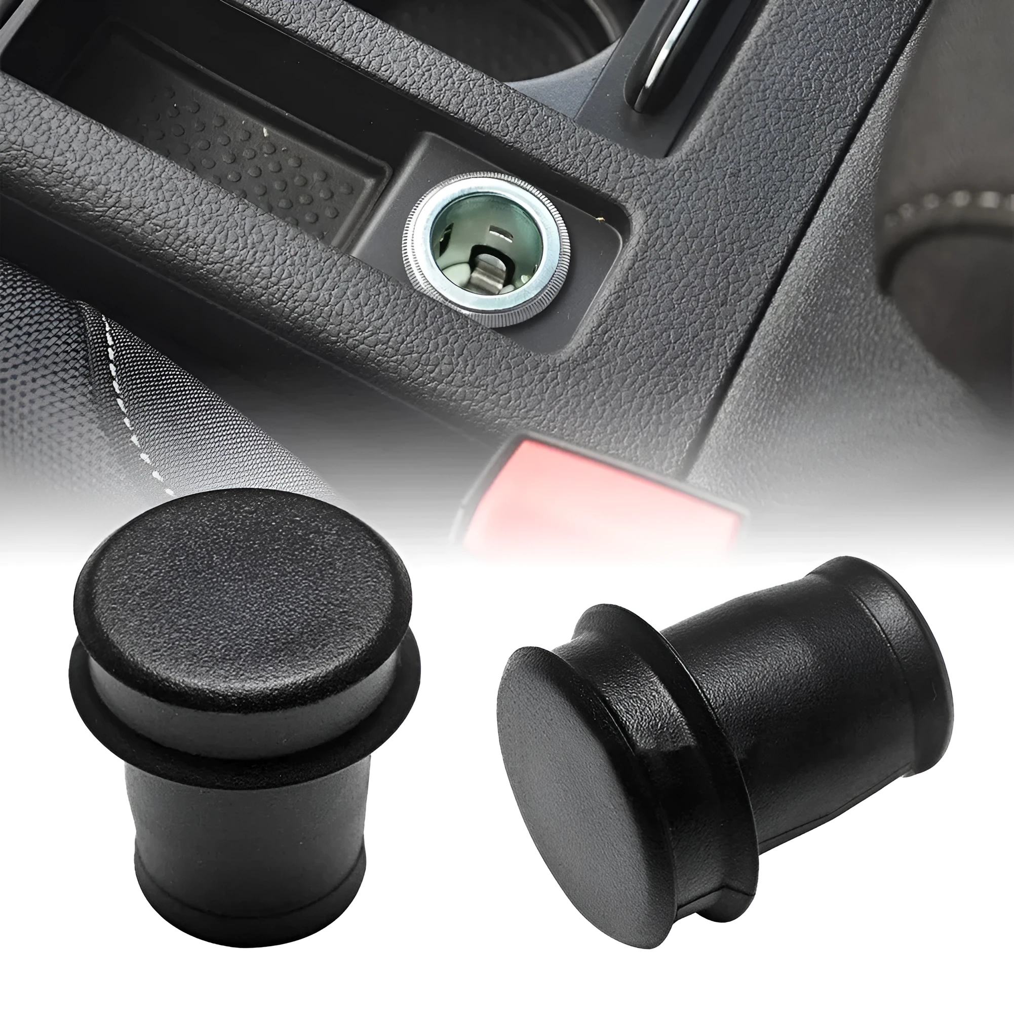 Black PVC car cigarette lighter dust plug showing 33cm length and 2cm diameter for 12V socket protection