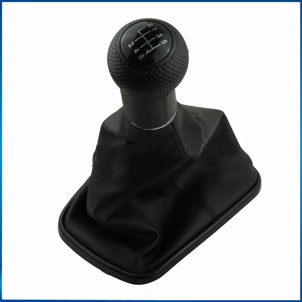 Silver and black gear knob cover for Volkswagen Mk4 vehicles with 6-speed markings