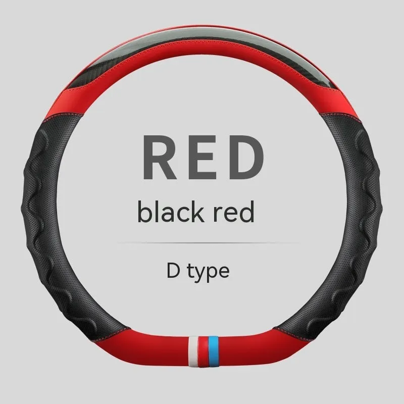 Artificial leather steering wheel cover for 38cm diameter wheels in round and D-shaped profiles