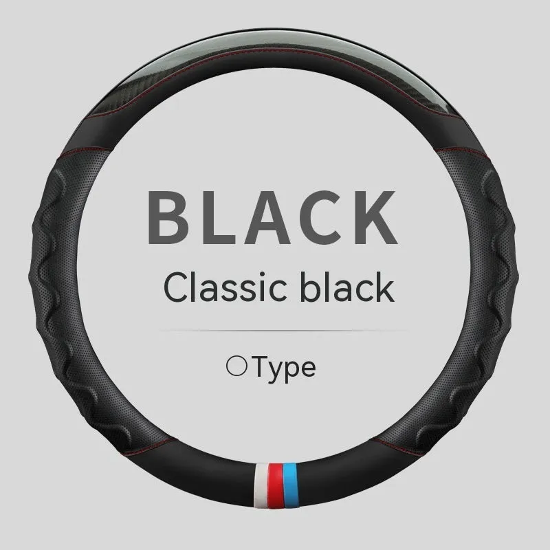 Artificial leather steering wheel cover for 38cm diameter wheels in round and D-shaped profiles
