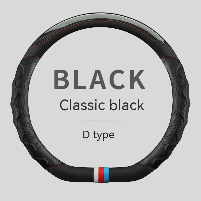 Artificial leather steering wheel cover for 38cm diameter wheels in round and D-shaped profiles