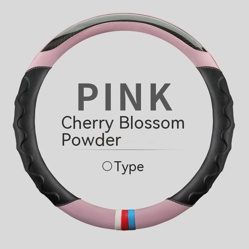 Artificial leather steering wheel cover for 38cm diameter wheels in round and D-shaped profiles
