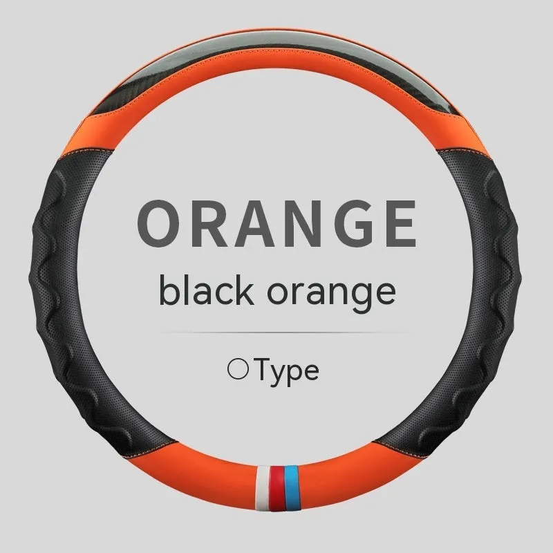 Artificial leather steering wheel cover for 38cm diameter wheels in round and D-shaped profiles