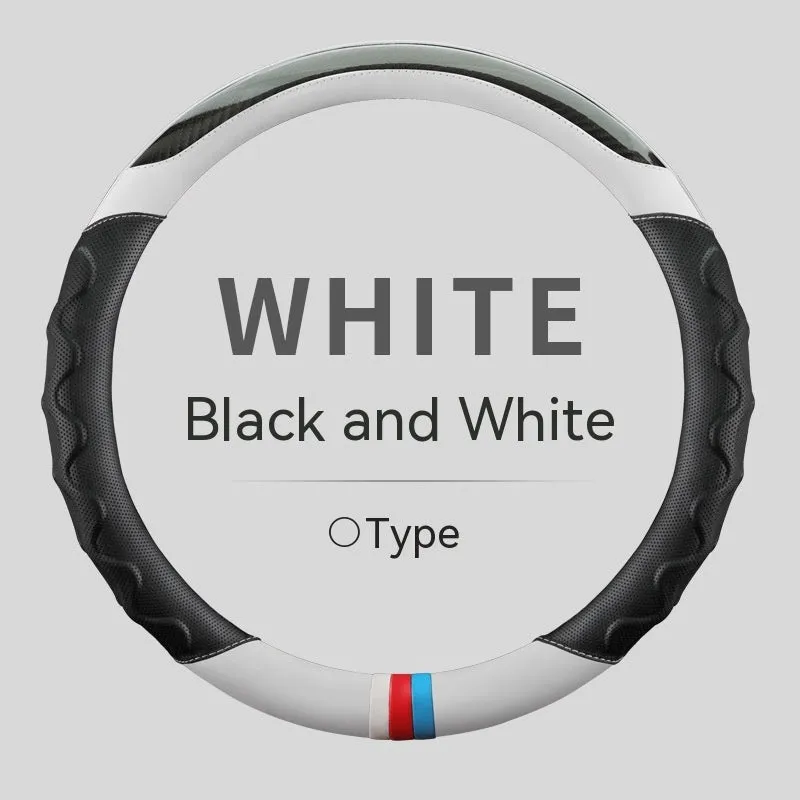 Artificial leather steering wheel cover for 38cm diameter wheels in round and D-shaped profiles