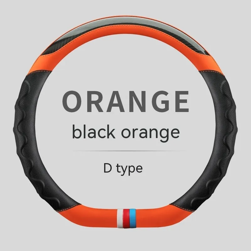 Artificial leather steering wheel cover for 38cm diameter wheels in round and D-shaped profiles