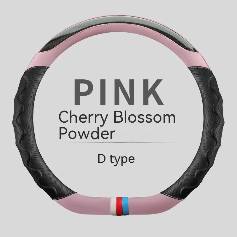 Artificial leather steering wheel cover for 38cm diameter wheels in round and D-shaped profiles