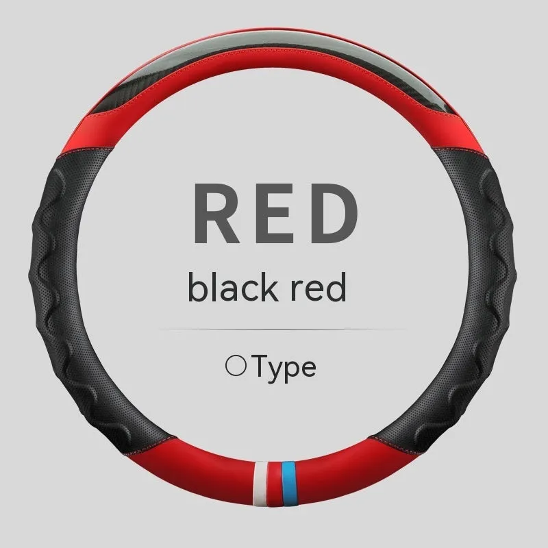 Artificial leather steering wheel cover for 38cm diameter wheels in round and D-shaped profiles