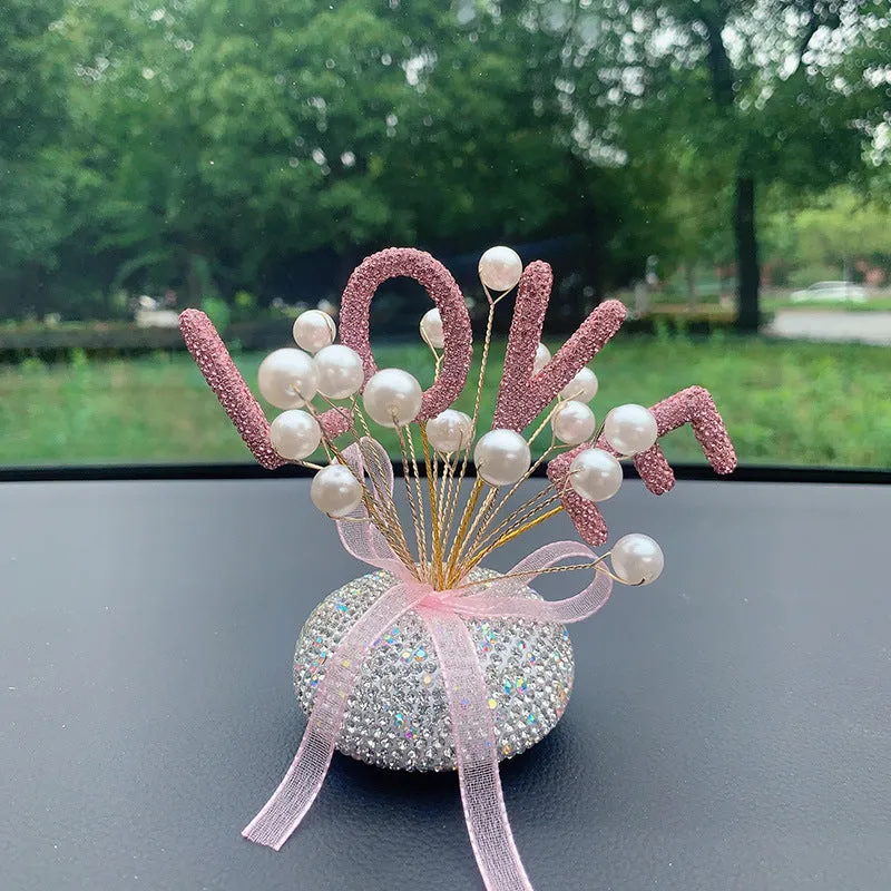 Clay diamond star car console decoration in pearl colours with heart and starry sky motifs