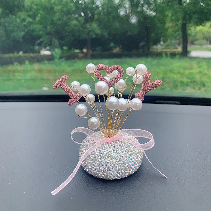 Clay diamond star car console decoration in pearl colours with heart and starry sky motifs