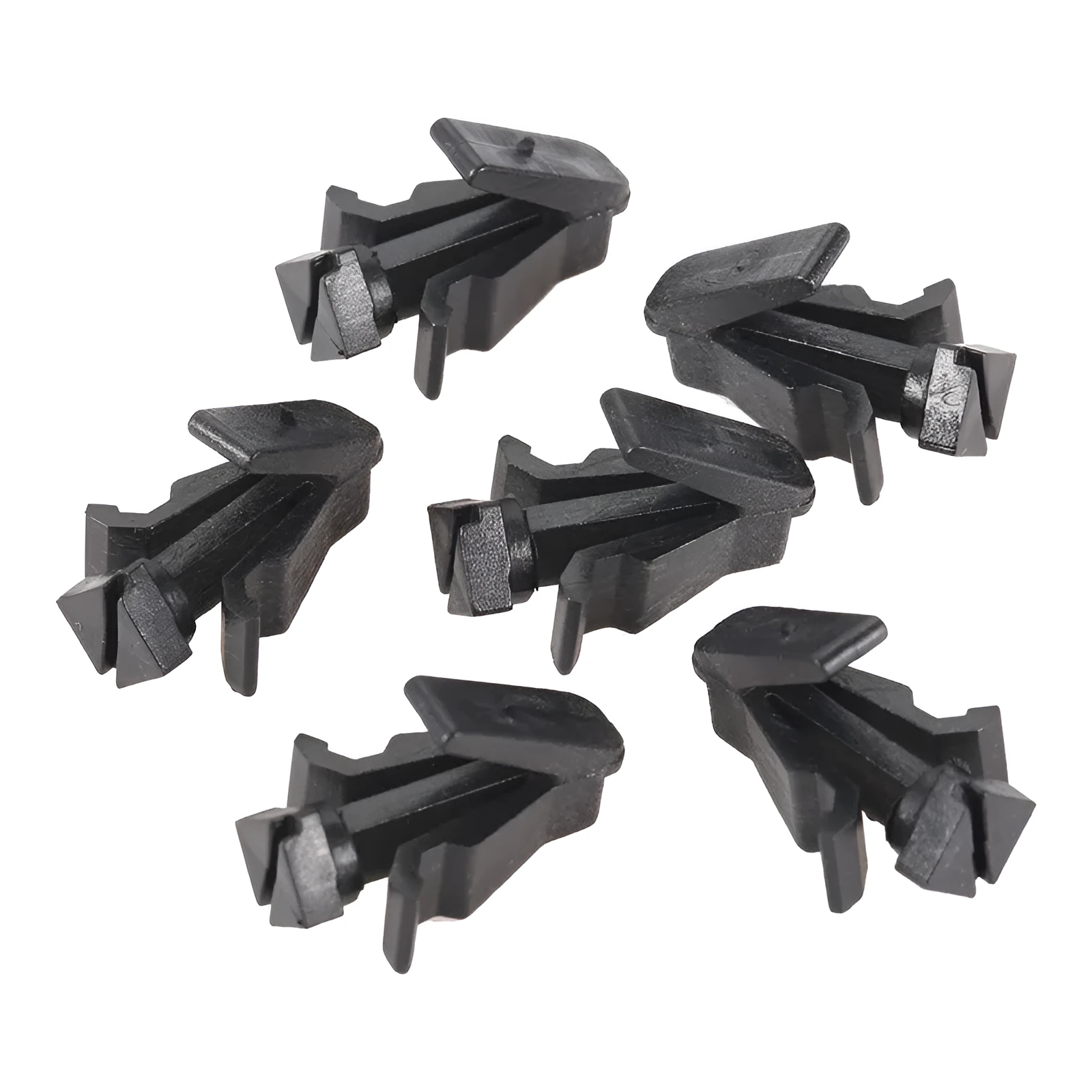 Black plastic Nissan radiator grille fastening clip model 76882-0M060 for bumper cover attachment