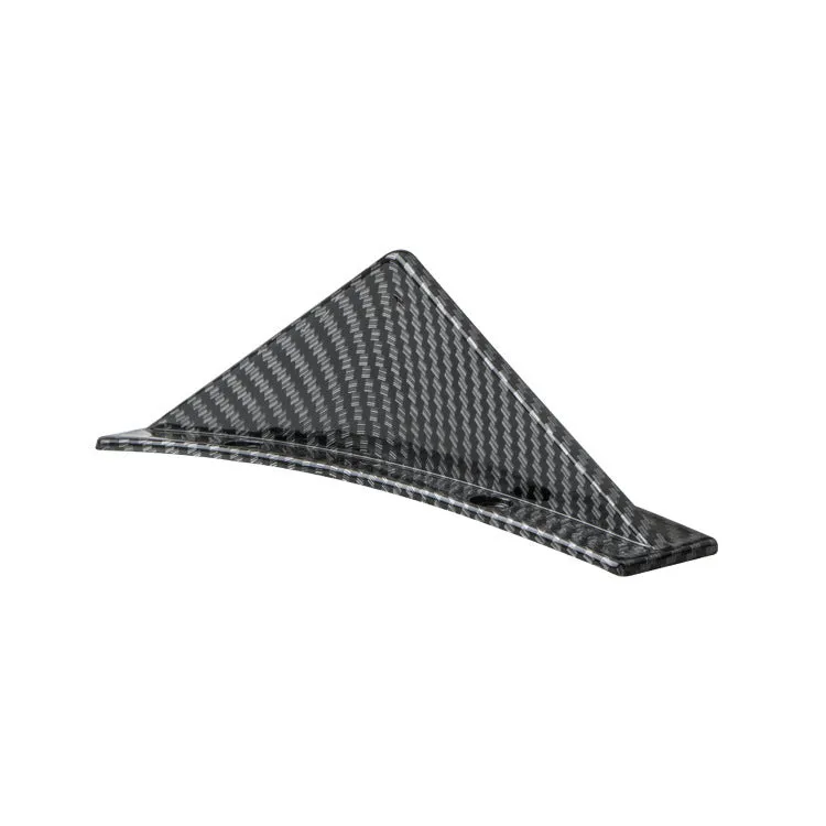 Four triangle car rear spoilers in bright black and carbon fibre finishes