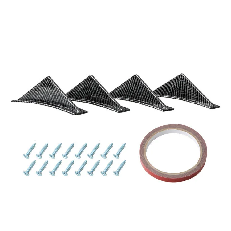 Four triangle car rear spoilers in bright black and carbon fibre finishes