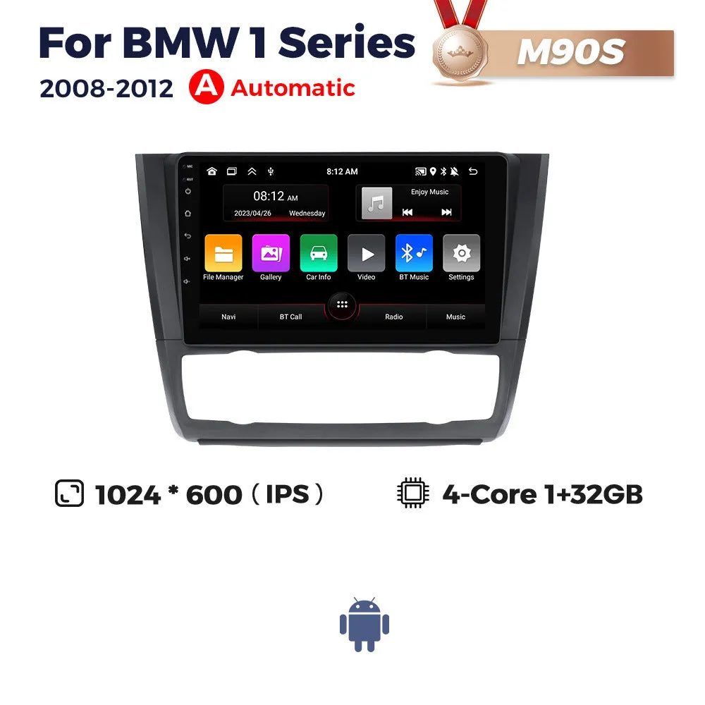BMW E87 Android car navigation radio with 9-inch touchscreen display for central control upgrade.