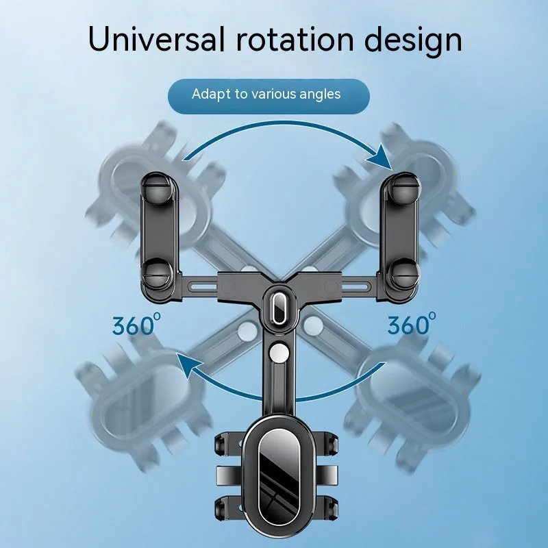 Universal retractable phone holder mounted on car rearview mirror showing 4.0-7.0 inch device capacity