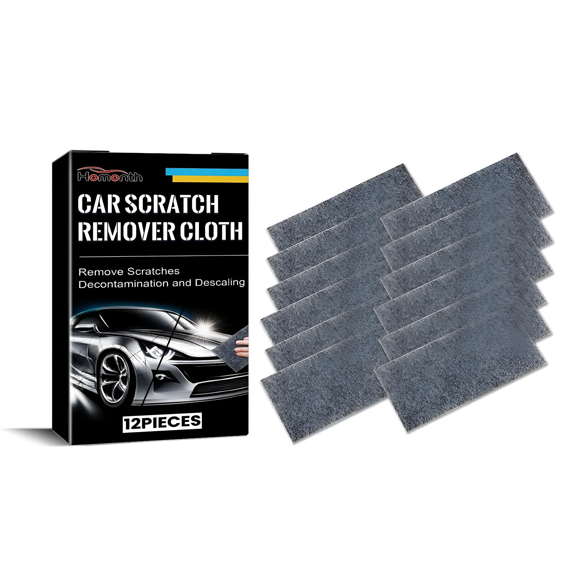 Pack of twelve 10x20 cm white chemical fibre car scratch remover cloths laid flat.