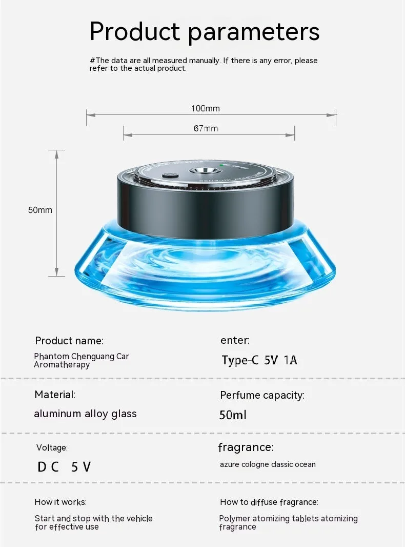 Smart spray car air freshener unit in Gentleman's Black or Qian Shan Cui colours with Ocean and Gulong fragrance refill bottles