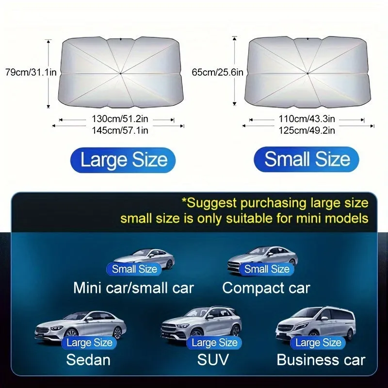 Foldable car windshield sunshade umbrella with automatic rebound button for UV protection and heat reduction