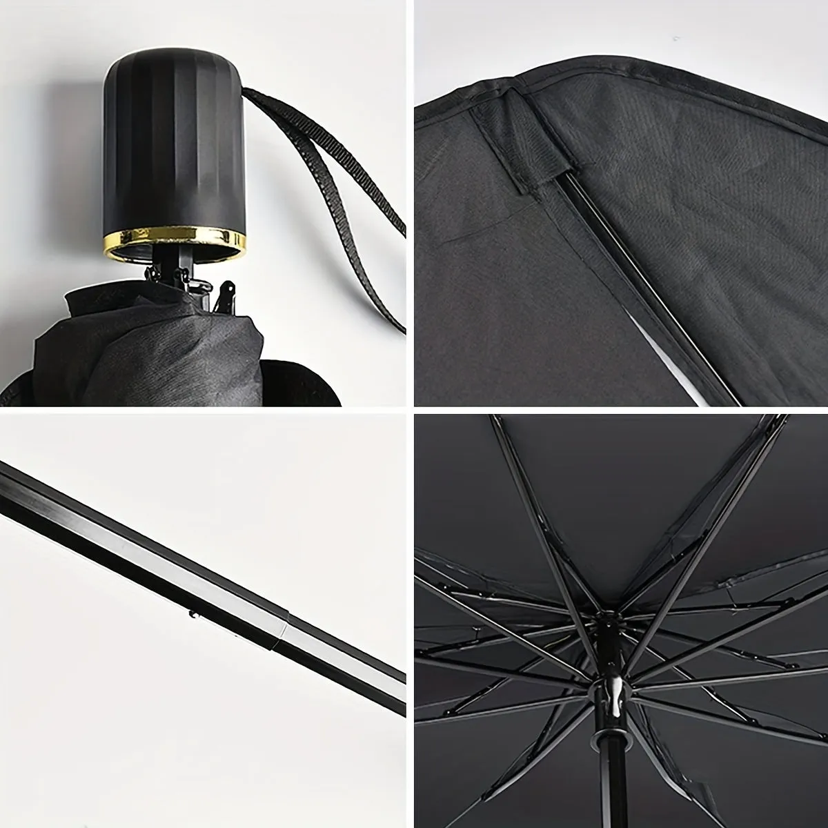 Foldable car windshield sunshade umbrella with automatic rebound button for UV protection and heat reduction