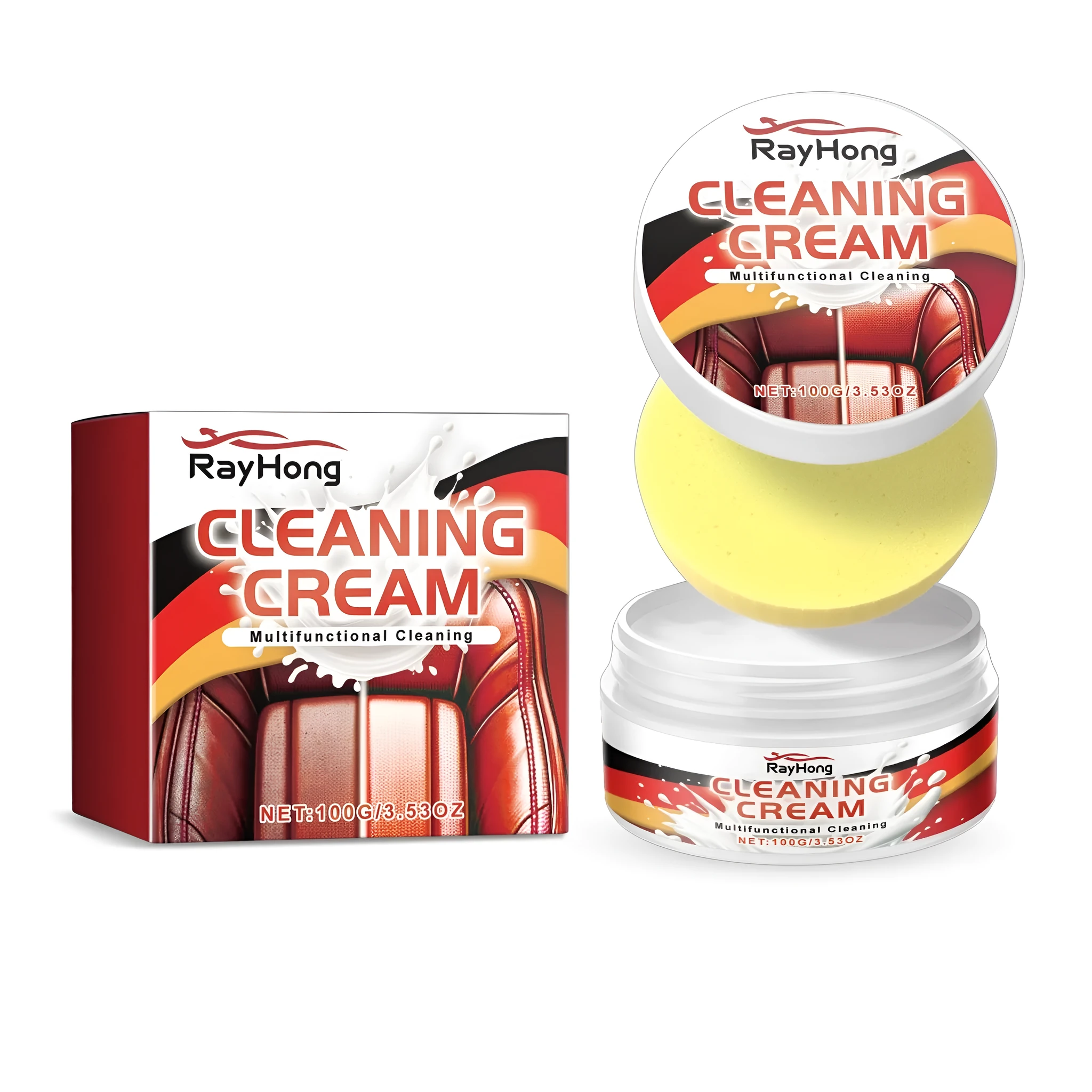 Automotive leather care cream bottle and sponge for car interior maintenance