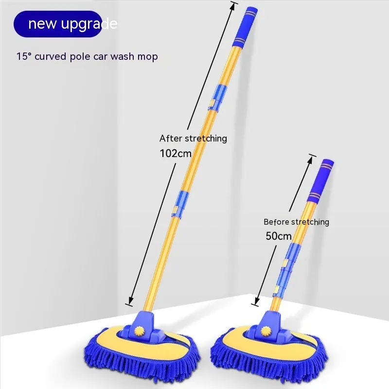 Telescopic curved aluminium car cleaning brush with yellow chenille head