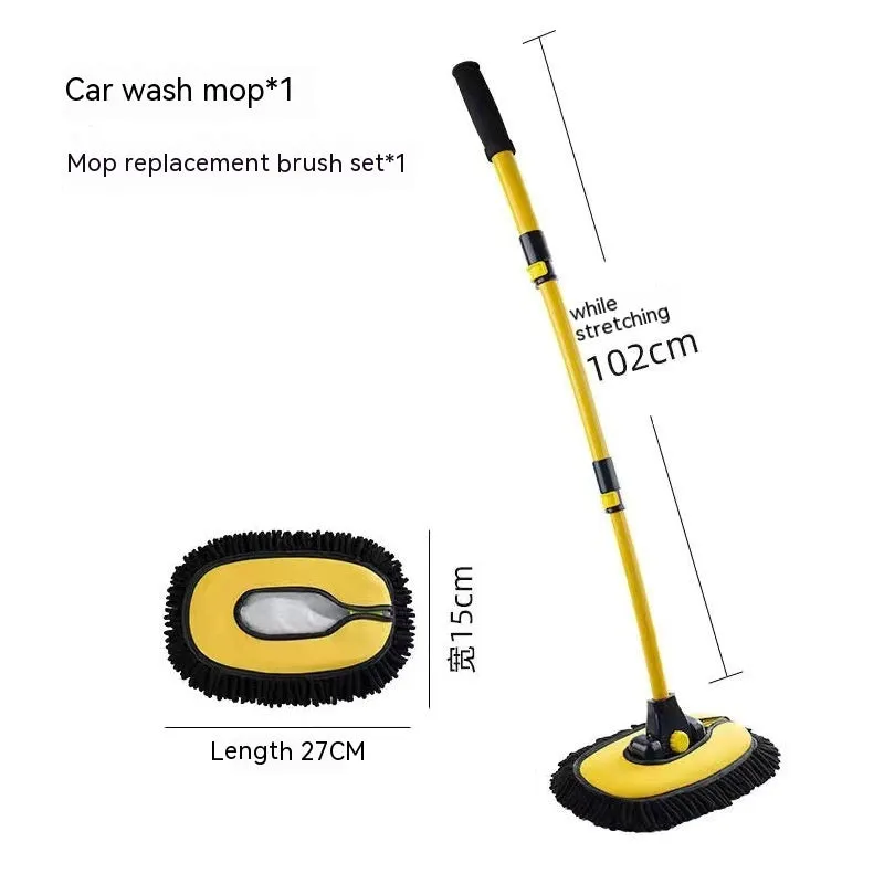Telescopic curved aluminium car cleaning brush with yellow chenille head