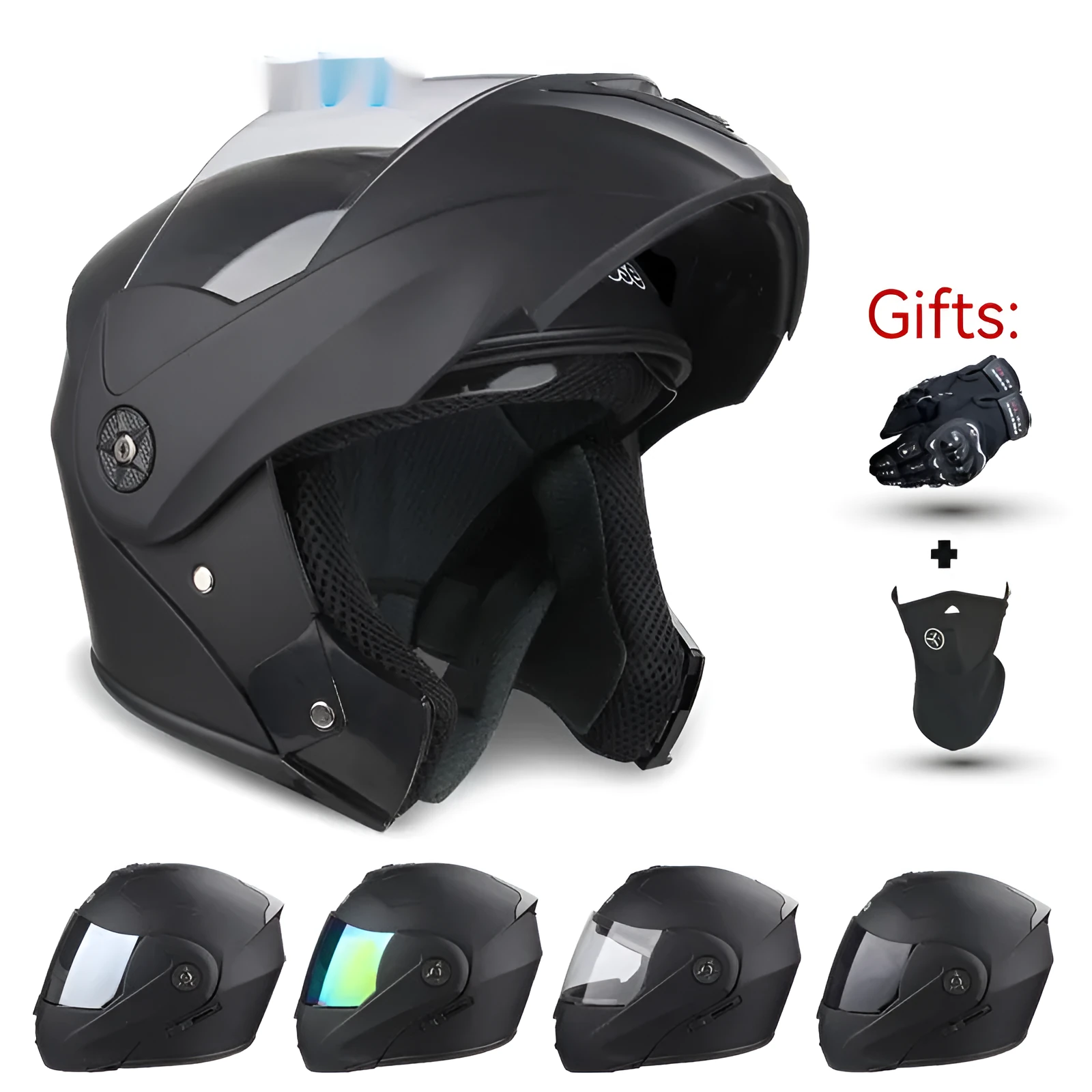 Electric motorcycle helmet with double lens design and exposed styling in various colour options