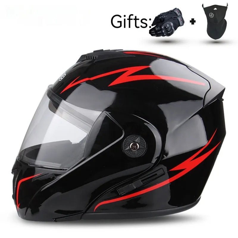 Electric motorcycle helmet with double lens design and exposed styling in various colour options
