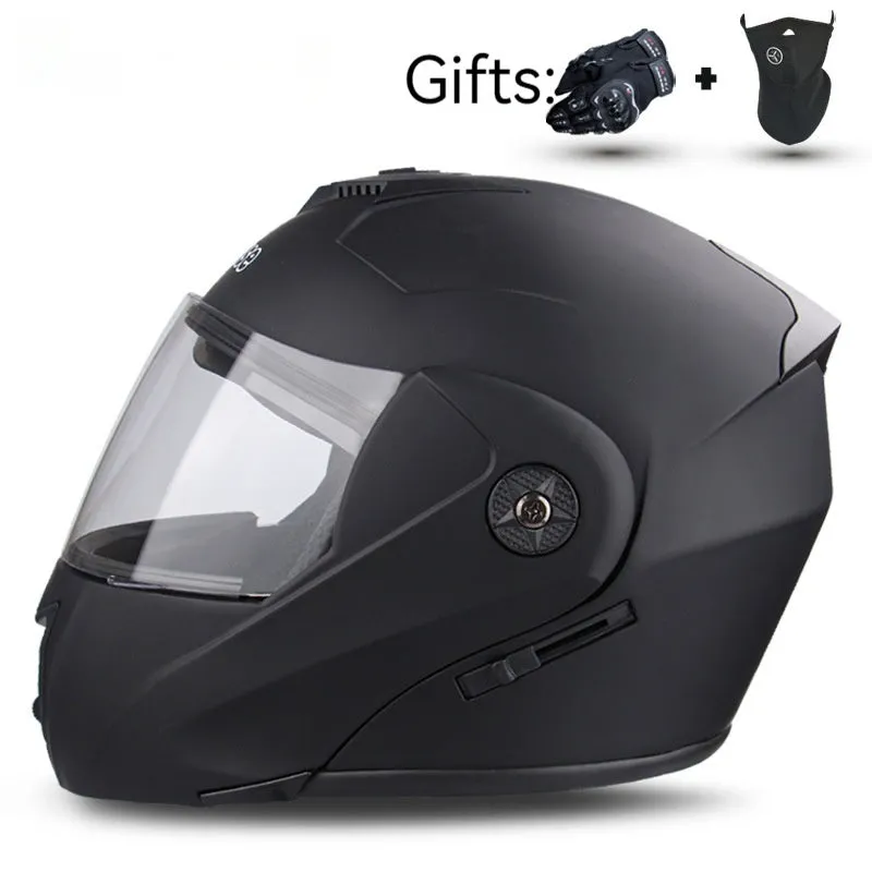 Electric motorcycle helmet with double lens design and exposed styling in various colour options