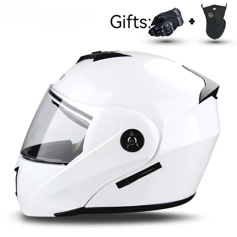 Electric motorcycle helmet with double lens design and exposed styling in various colour options