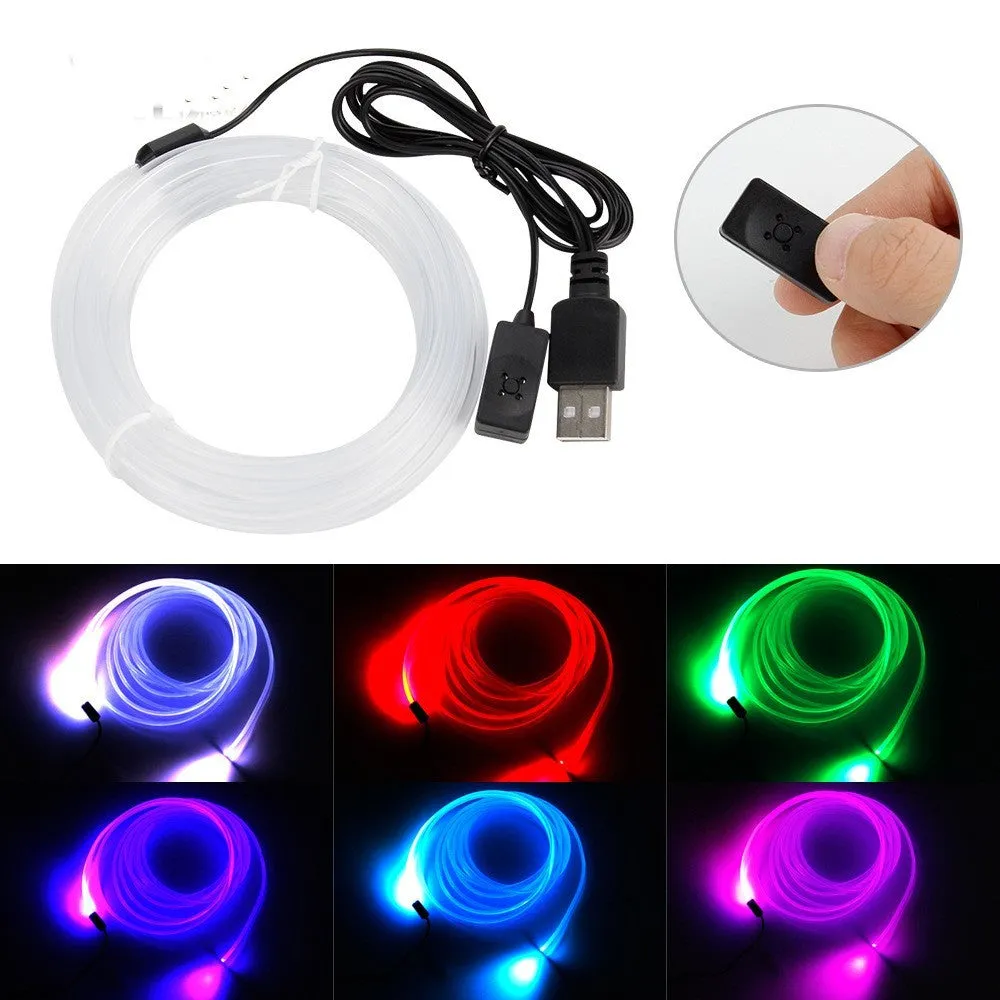 Flexible PVC car ambience light strip with USB connector in multicolour lighting