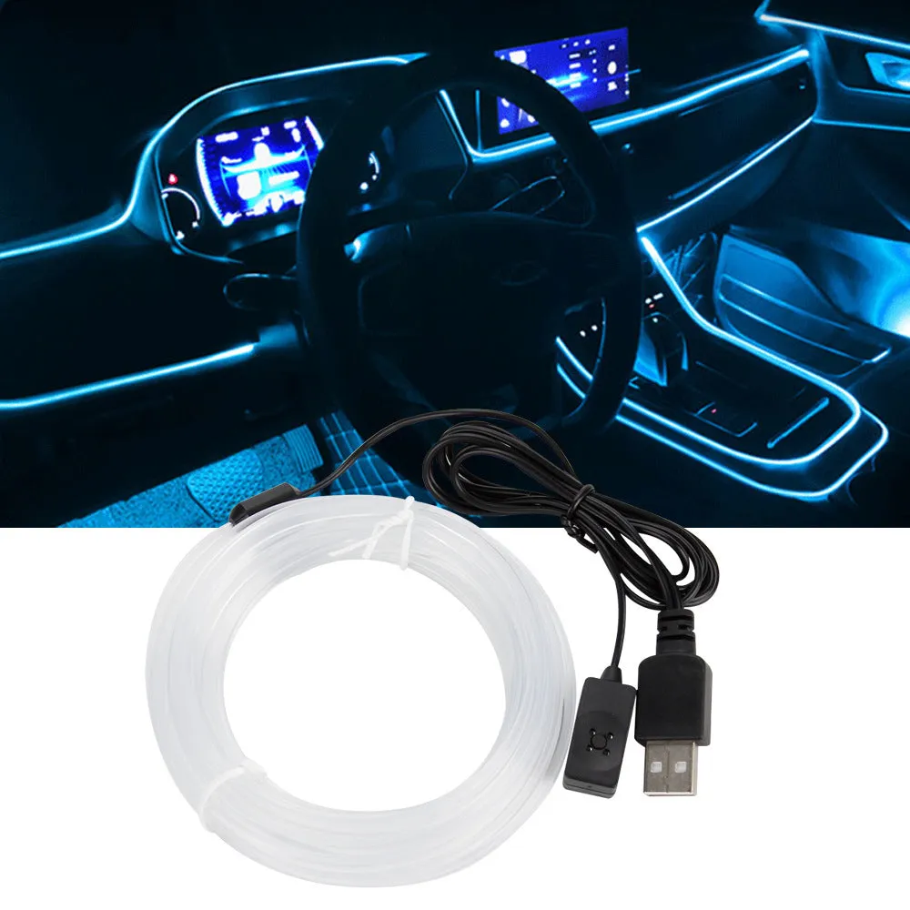 Flexible PVC car ambience light strip with USB connector in multicolour lighting