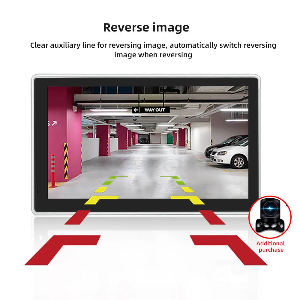 Black 7-inch wireless CarPlay projection camera and dash cam with wide-angle lens on car dashboard