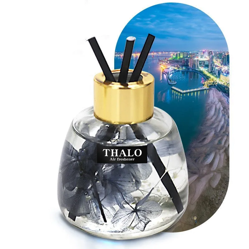 Glass bottle car fragrance ornament for loose incense in one of six colour options.